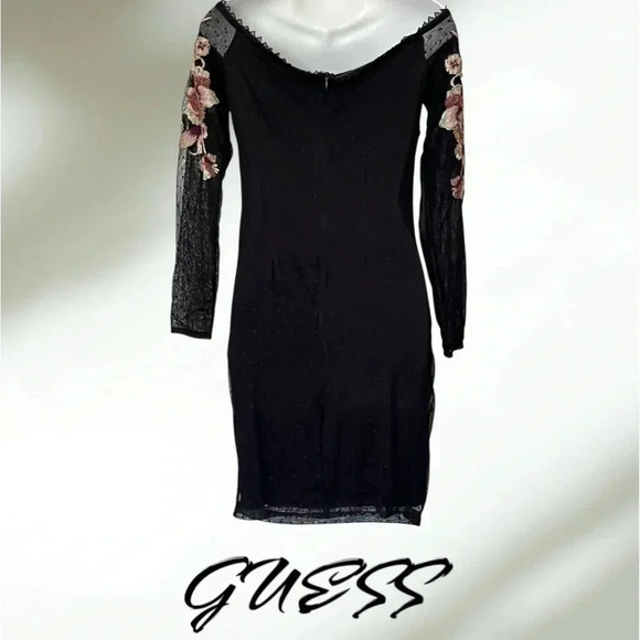 Guess | Mesh Floral Embroidered Off The Shoulder Dress - Picture 4 of 8